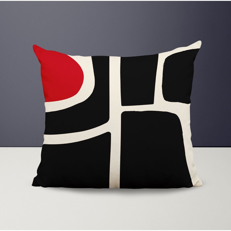 Banksy Spun Polyester Indoor/Outdoor Throw Pillow ULLI HOME Color: Red/Off White Size: 17″ x 17″