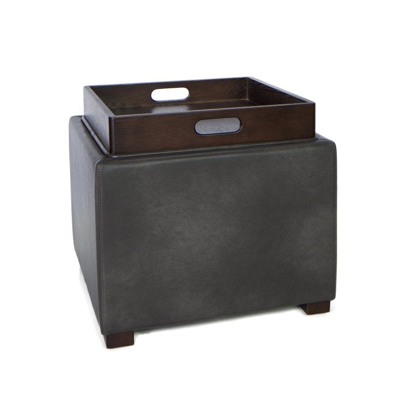 Newfield 17.5” Wide Faux Leather Square Ottoman with Storage Alcott Hill Upholstery: Gray Faux Leather