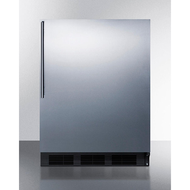 Summit FF7BKBISSHV Commercially Listed Built-In Undercounter All-Refrigerator For General Purpose Use, Auto Defrost W/Ss Wrapped Door, Thin Handle, And Black Cabinet