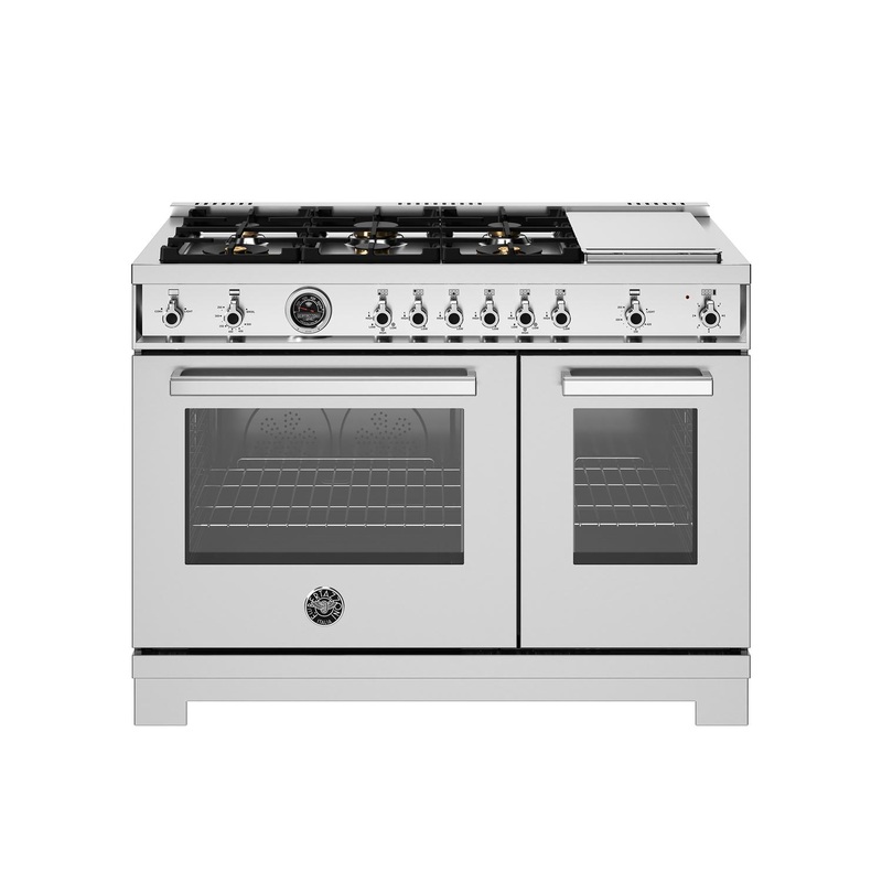 Bertazzoni PRO486BTFGMXT 48 Inch All-Gas Range 6 Brass Burners And Griddle Stainless Steel