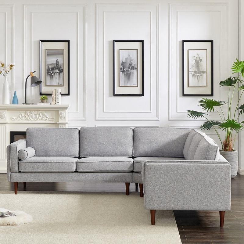 Isaak 105″ Wide Symmetrical Corner Etta Avenue Fabric: Gray Linen