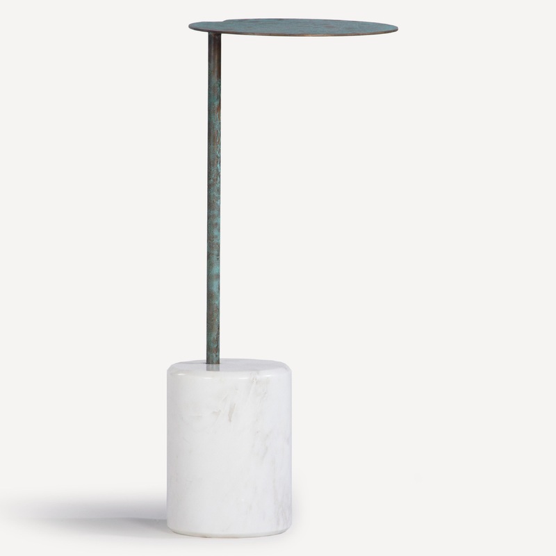 Modern Minimalist Green Patina Cocktail Table – Compact