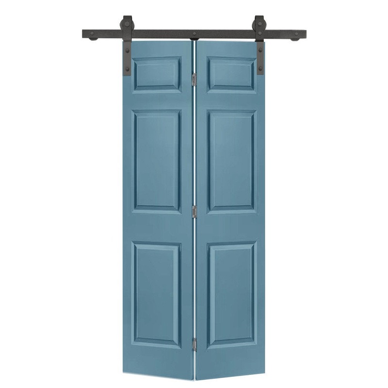 Paneled MDF Composite Bifold Barn Door with Installation Hardware Kit Calhome Size: 30″ x 84″ Finish: Dignity Blue