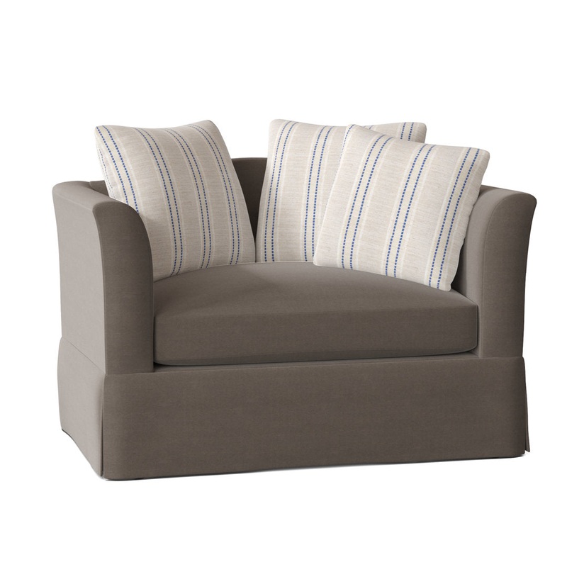 Charlene 50″ Wide Armchair Highland Dunes Body Fabric: Peyton Pearl, Throw Pillow Fabric: Fowler Bluebell