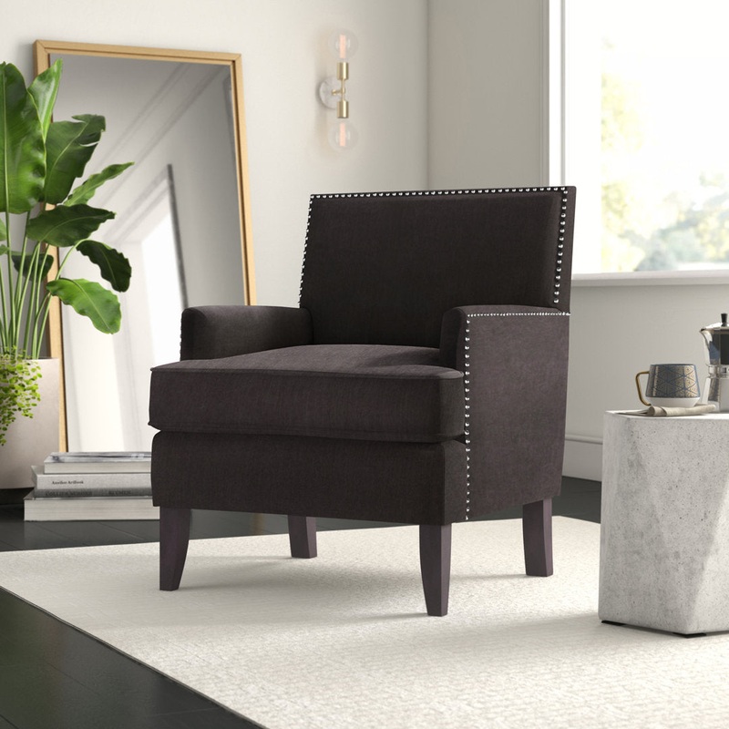 Colton Nailhead Club Chair Three Posts Upholstery Color: Charcoal Polyester