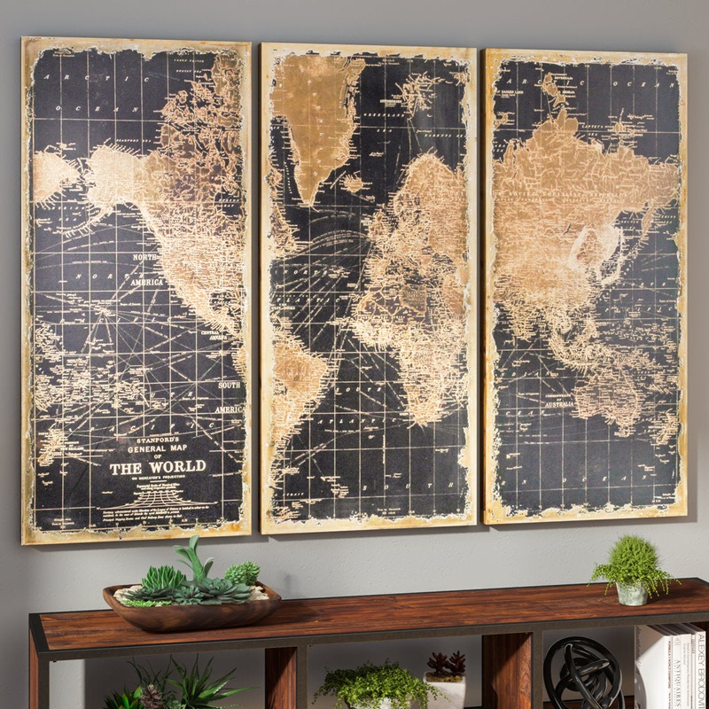 Stanford Wood Framed World Map Wall Dcor Set Longshore Tides