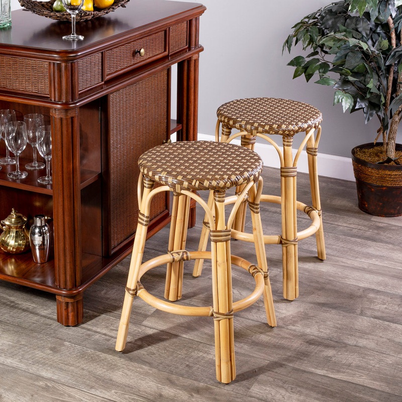 Alastair Bar & Counter Stool Birch Lane Color: Brown/Tan Dot/Natural Rattan Frame Seat Height: Counter Stool (24″ Seat Height)