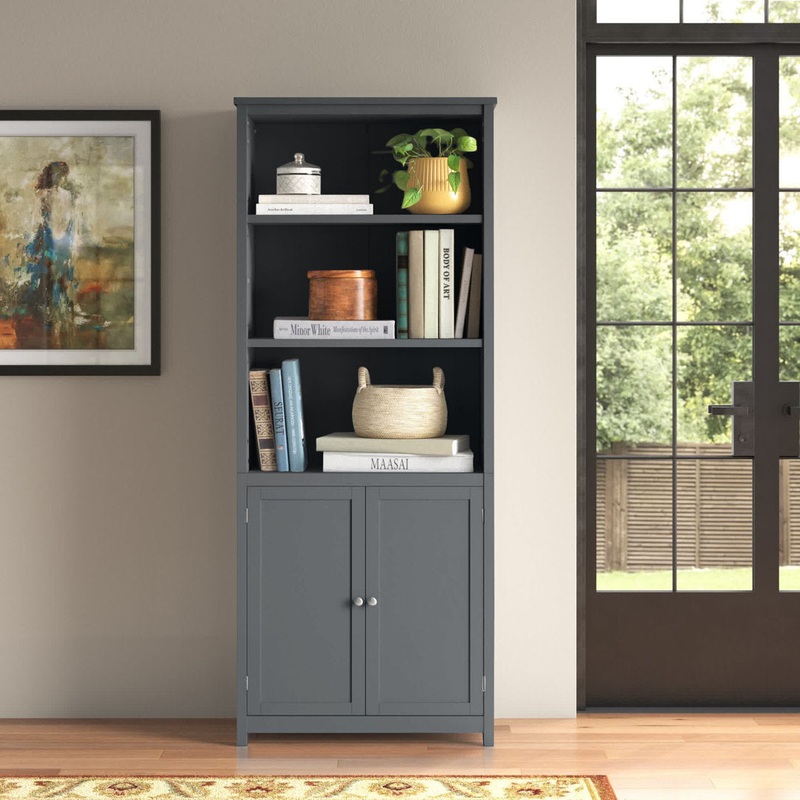 Aydan 71.5″ H x 29″ W Standard Bookcase Three Posts Color: Gray