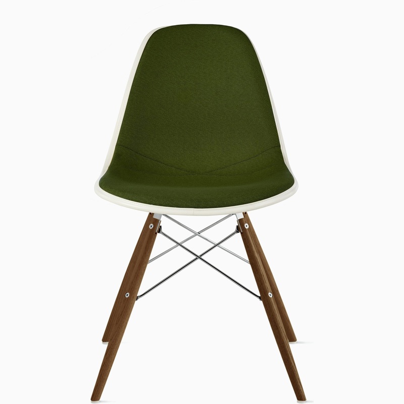 Eames Molded Plastic Upholstered Side Chair with Wood Dowel Base