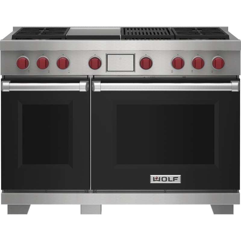 Wolf DF48450CGBKP 48″ Dual Fuel Range – 4 Burners, Infrared Charbroiler And Infrared Griddle