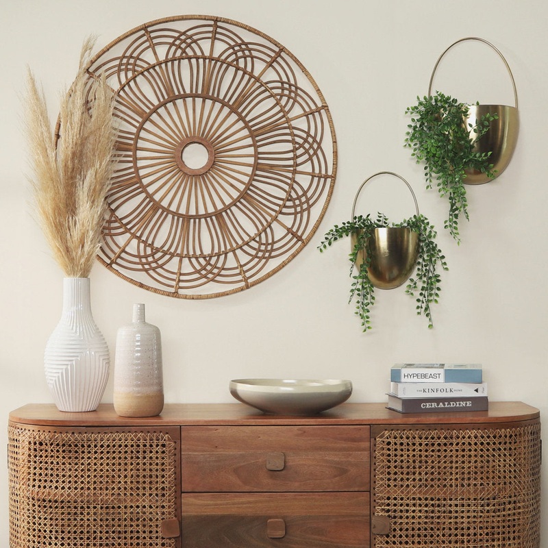 36-inch Round Wicker Brown Hanging Wall Decor – A Contemporary Rustic Accent for Home or Office Mistana