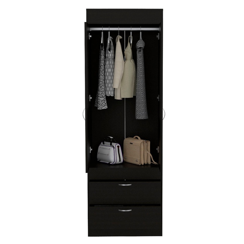 Lisboa Armoire with Double Doors, 2 Drawers, and Hanging Rod Latitude Run Color: Black