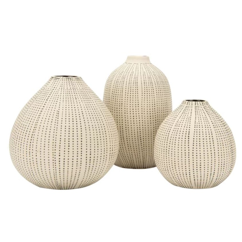 3 Piece Beige Stoneware Table Vase