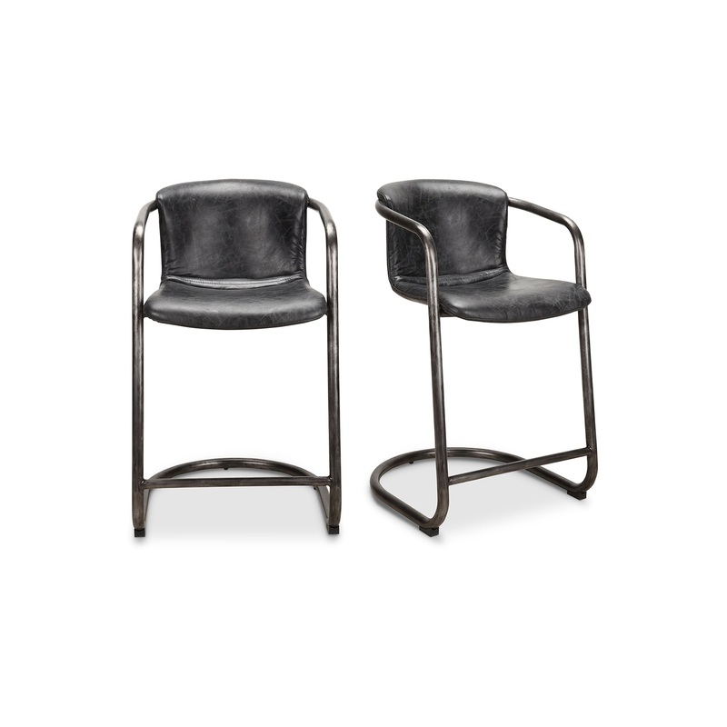Dual-Tone Leather & Iron Counter Stools