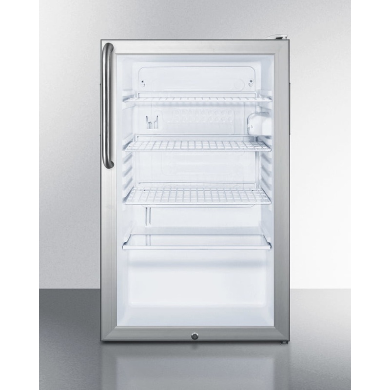 Summit SCR450L7TBADA Commercially Listed Ada Compliant 20″ Wide Glass Door All-Refrigerator For Freestanding Use, Auto Defrost With A Lock, Towel Bar Handle And White Cabinet