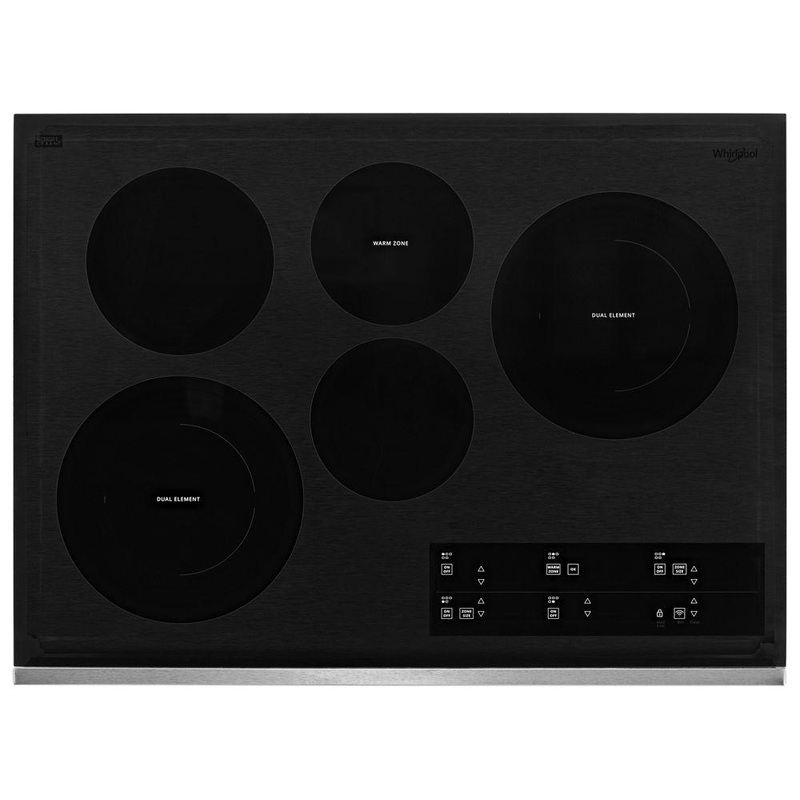 Whirlpool WCE97US0HS 30-inch Electric Ceramic Glass Cooktop with Two Dual Radiant Elements