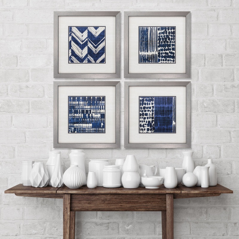 Indigo Batik – 4 Piece Frame Graphic Art Set on Paper (Set of 4) Dakota Fields