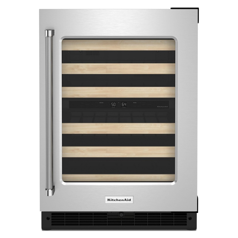 Kitchenaid KUWR214KSB 24″ Undercounter Wine Cellar With Glass Door And Wood-Front Racks – Black Cabinet/Stainless Doors