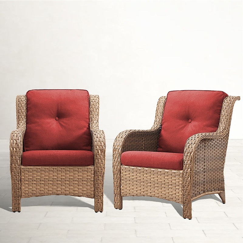 Bonia Wicker Rattan Outdoor Patio Lounge Chairs with Cushions (Set of 2) Wildon Home Frame Color/Finish: Yellow, Cushion Color: Red