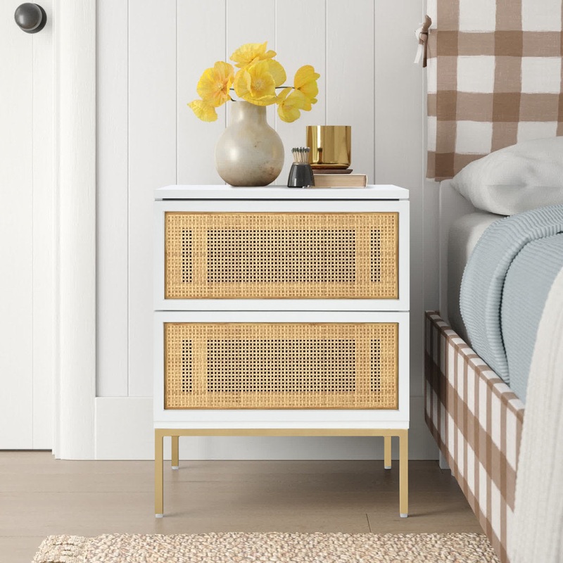 Prudhoe 2 Drawer Solid Wood Nightstand Sand & Stable Color: Gold/White