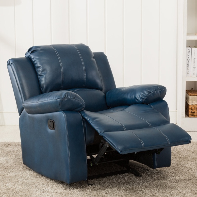 Kahler 37.75″ Wide Faux Leather Manual Glider Recliner Andover Mills Upholstery Color: Blue Faux Leather