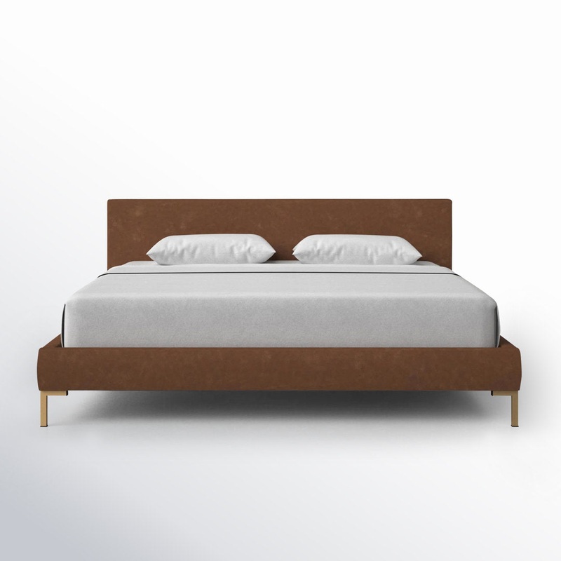Rand Vegan Leather Bed AllModern Color: Classic Grey Linen, Leg Color: Brass Size: Queen