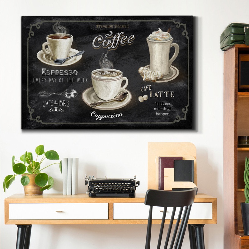 Coffee Trio – Wrapped Canvas Textual Art Print Winston Porter Size: 18″ H x 12″ W x 1″ D