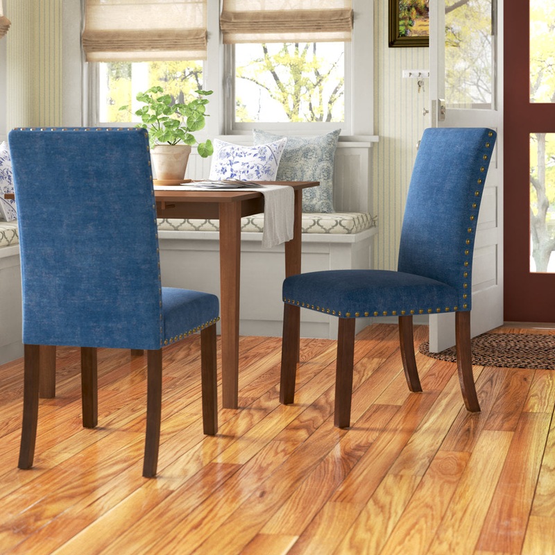 Bontrager Linen Dining Room Parsons Chair (Set of 2) Andover Mills Upholstery Color: Blue