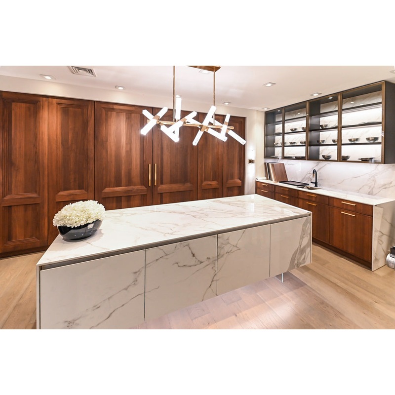 DOCA Modern Brown & White Kitchen with Neolith Island and Countertops
