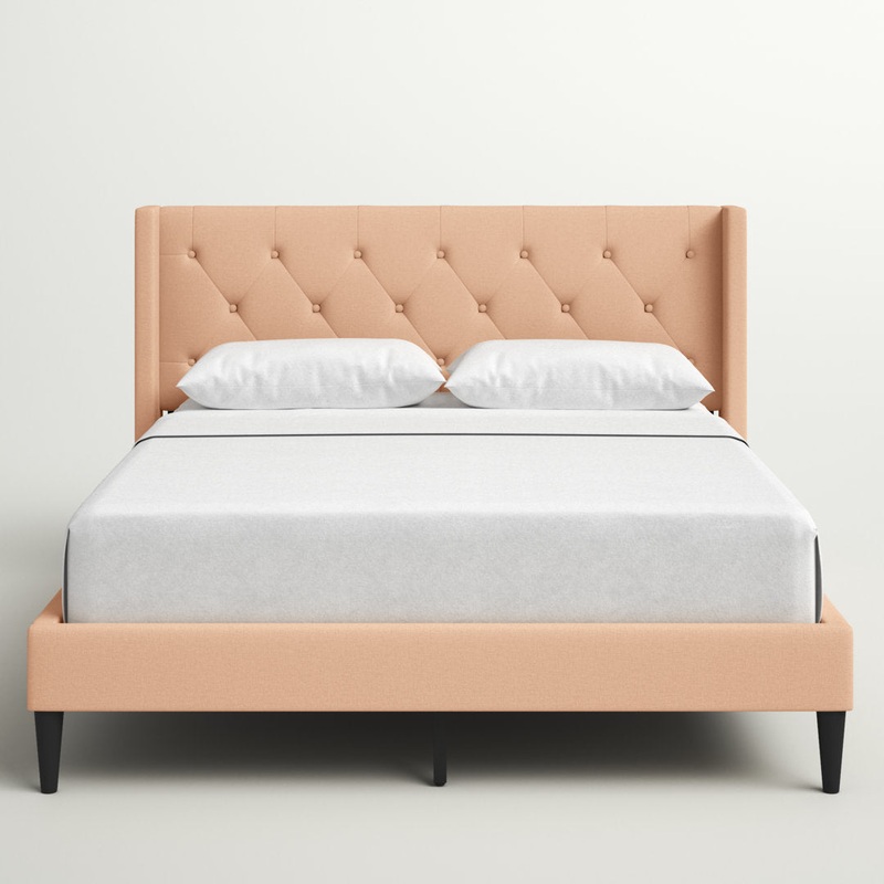 Petersen Tufted Upholstered Low Profile Platform Bed Andover Mills Color: Beige Mattress Size: Queen Center Support Legs included: Yes
