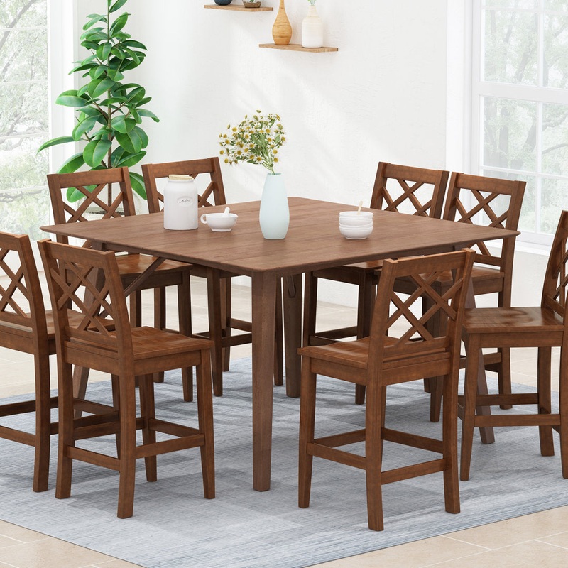 Lea Counter Height 58.5″ Solid Wood Dining Table George Oliver Color: Walnut