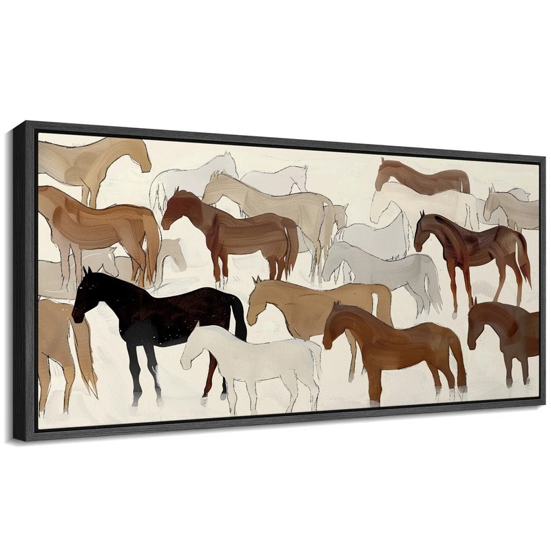 Abstract Illustration of Horses in Neutral Tones Modern Art 60×30