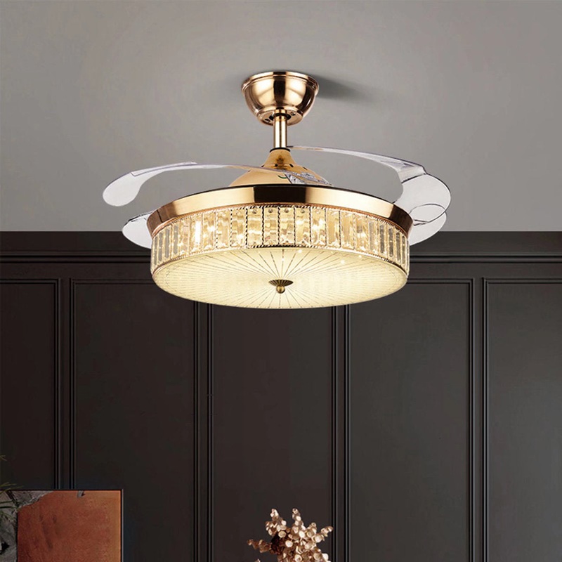 Deborahh 36″ 4 Retractable Blades Crystal Ceiling Fan With Light And Remote Control LED Light Kit Included Rosdorf Park