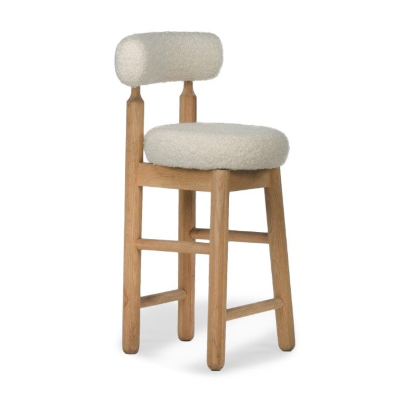 Geometric Oak Bar Stool – Eco-friendly Boucle