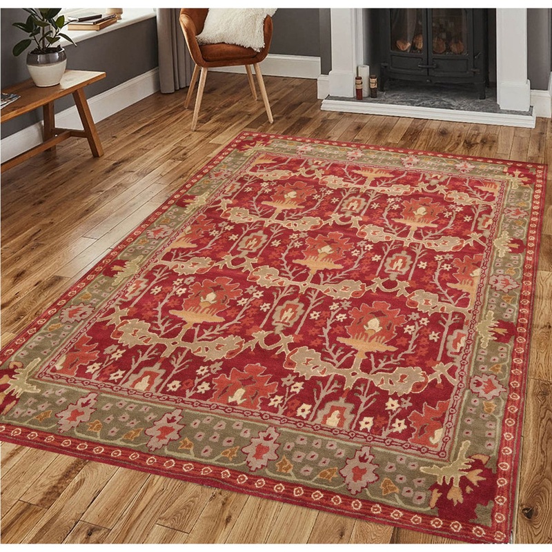 Handmade Tufted Wool Red/Green Area Rug Oriental Rug of Houston Rug Size: Rectangle 8’9” x 11’9”