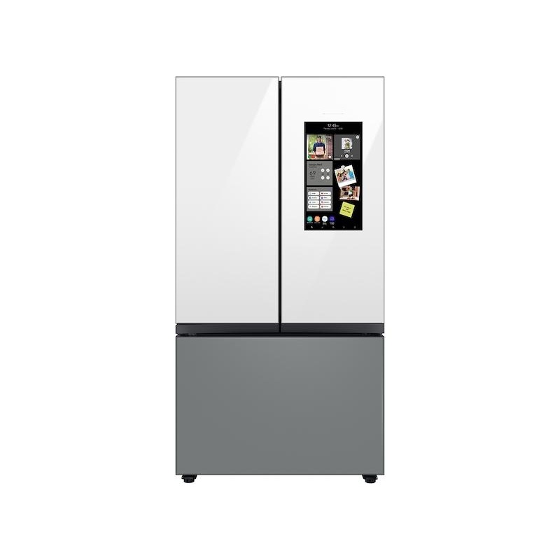Samsung RF24BB69006M Bespoke 3-Door French Door Refrigerator (24 Cu. Ft.) – With Top Left And Family Hub Panel In White Glass – And Matte Grey Glass Bottom Door Panel