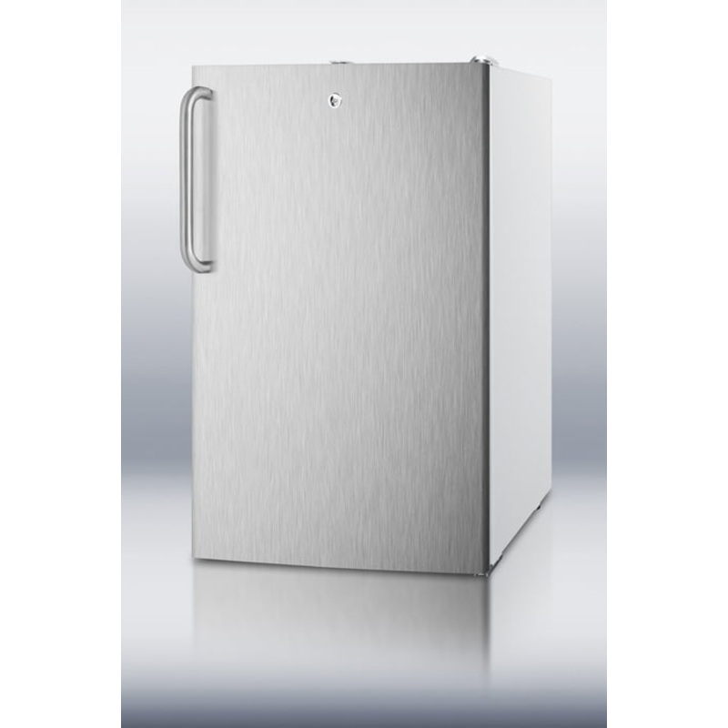 Summit FS407LBI7SSTB Commercially Listed 20″ Wide Built-In Undercounter All-Freezer, -20 C Capable With A Lock, Stainless Steel Door, Towel Bar Handle And White Cabinet