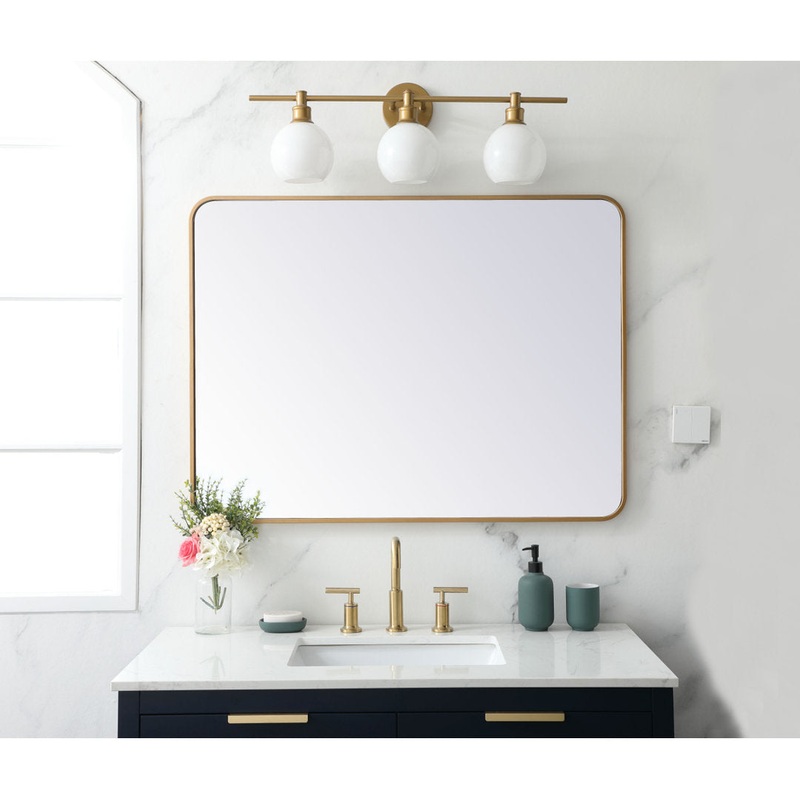Sabine Metal Rounded Rectangle Wall Mirror RE/FINE Size: 40″ x 30″ Finish: Brass