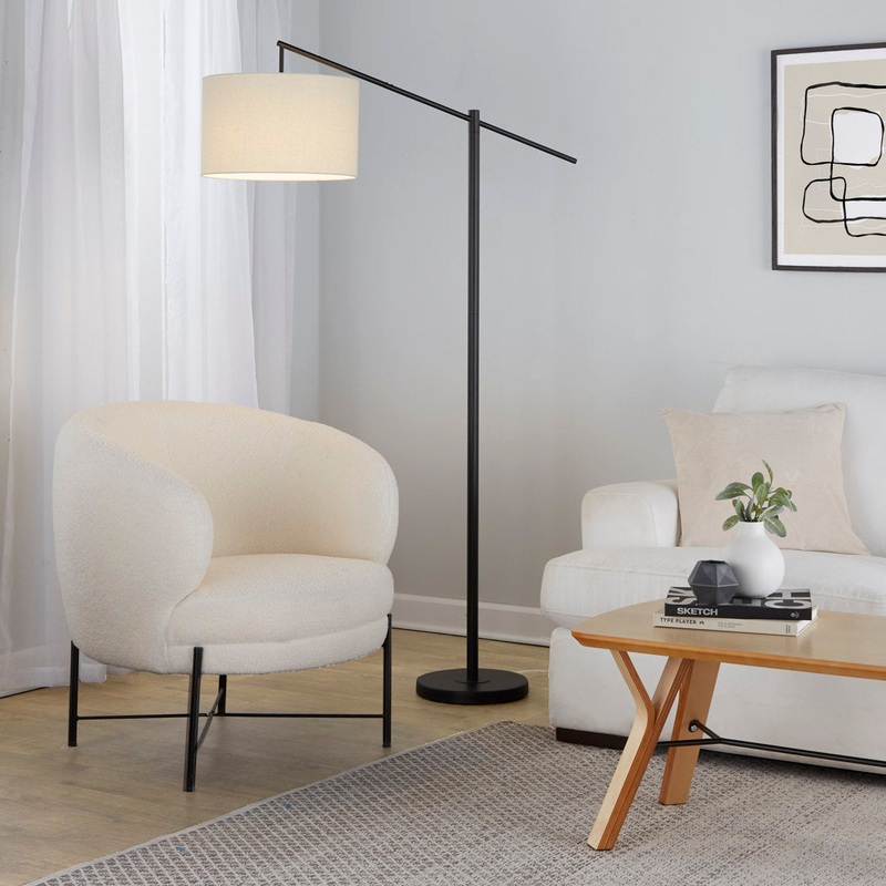 Dyanne 69″ Task/Reading Floor Lamp Etta Avenue Shade Color: Natural Base Finish: Black