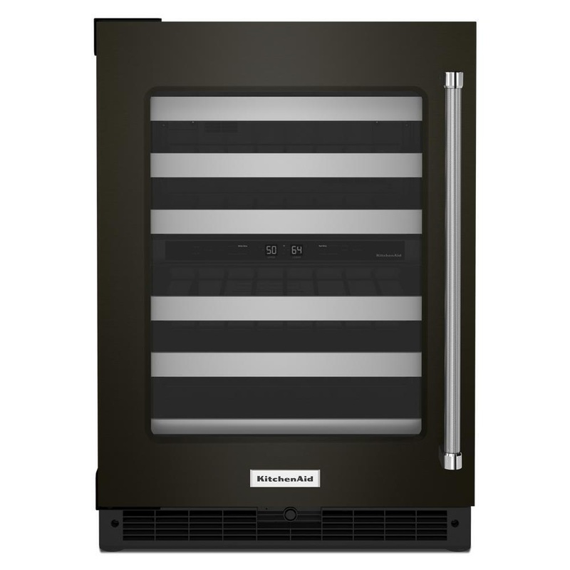 Kitchenaid KUWL314KBS 24″ Undercounter Wine Cellar with Glass Door and Metal-Front Racks