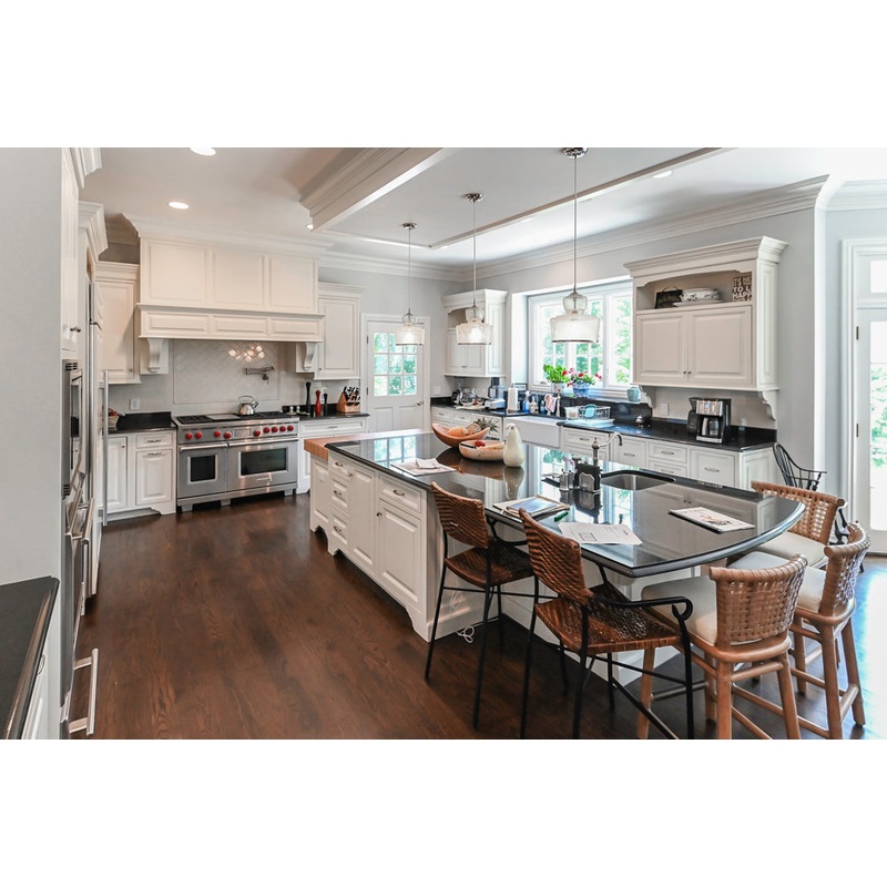 Signature Custom Cabinetry Traditional White Kitchen with Island, Desk Area & Appliances