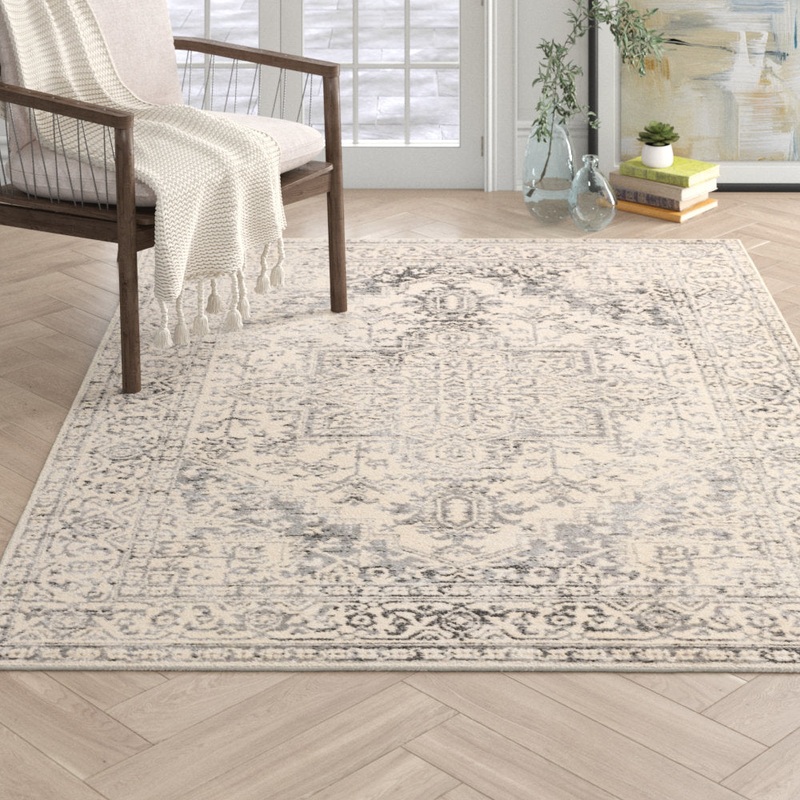 Witten Distressed Charcoal/Cream Area Rug Bungalow Rose Rug Size: Rectangle 8’10” x 12′