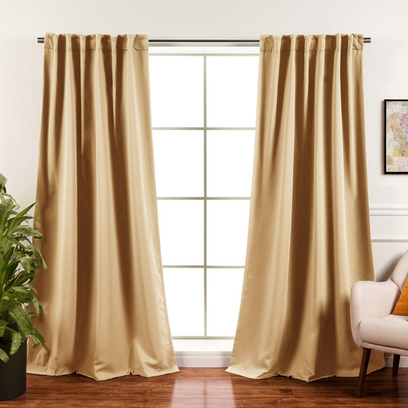 Bantam Solid Blackout Thermal Rod Pocket Curtain Panels (Set of 2) Ebern Designs Curtain Color: Sunlight Size per Panel: 52″ W x 120″ L