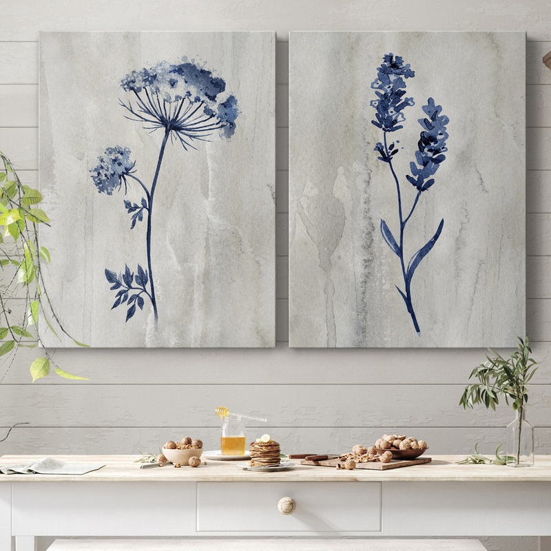 Indigo Botanical I – 2 Piece Graphic Art Print Set Laurel Foundry Modern Farmhouse Mat Color: No Mat Size: 32″ H x 48″ W x 1″ D Format: Wrapped Canvas