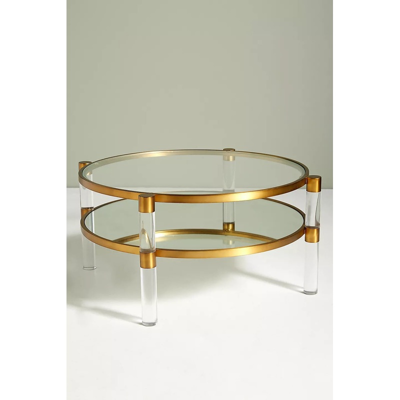 Oscarine Lucite Round Mirrored Coffee Table