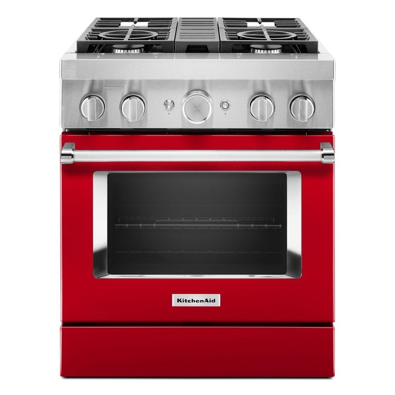 Kitchenaid KFDC500JPA Kitchenaid 30” Smart Commercial-Style Dual Fuel Range With 4 Burners – Passion Red