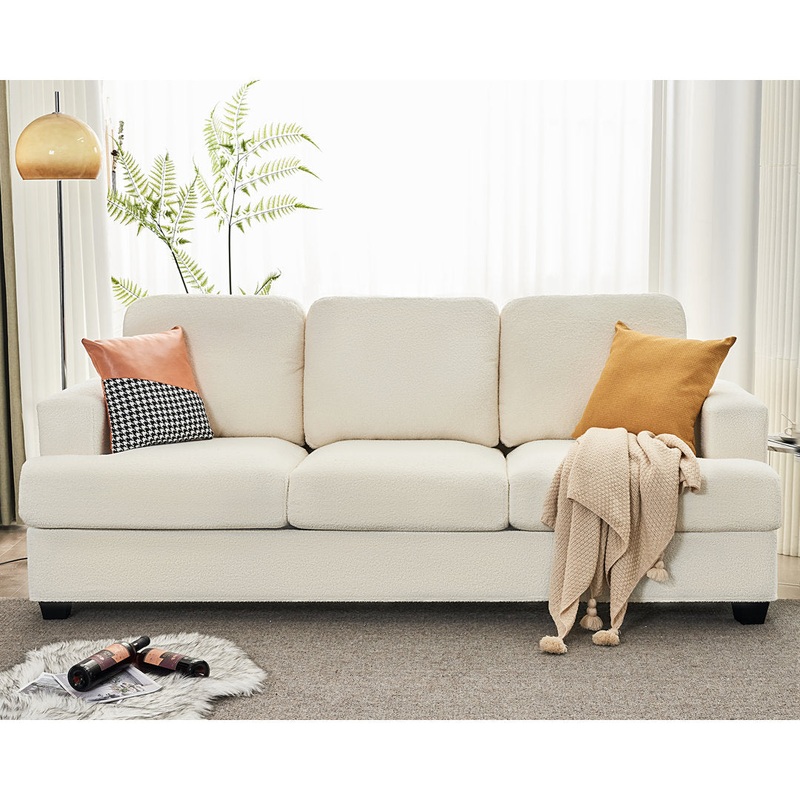 Belosic 89″ Upholstered Deep Seat 3 Seater Sofa Wade Logan Fabric: Off-White Boucle