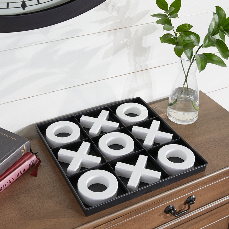 Black Wood Tic Tac Toe Game Set with White Pieces Ebern Designs