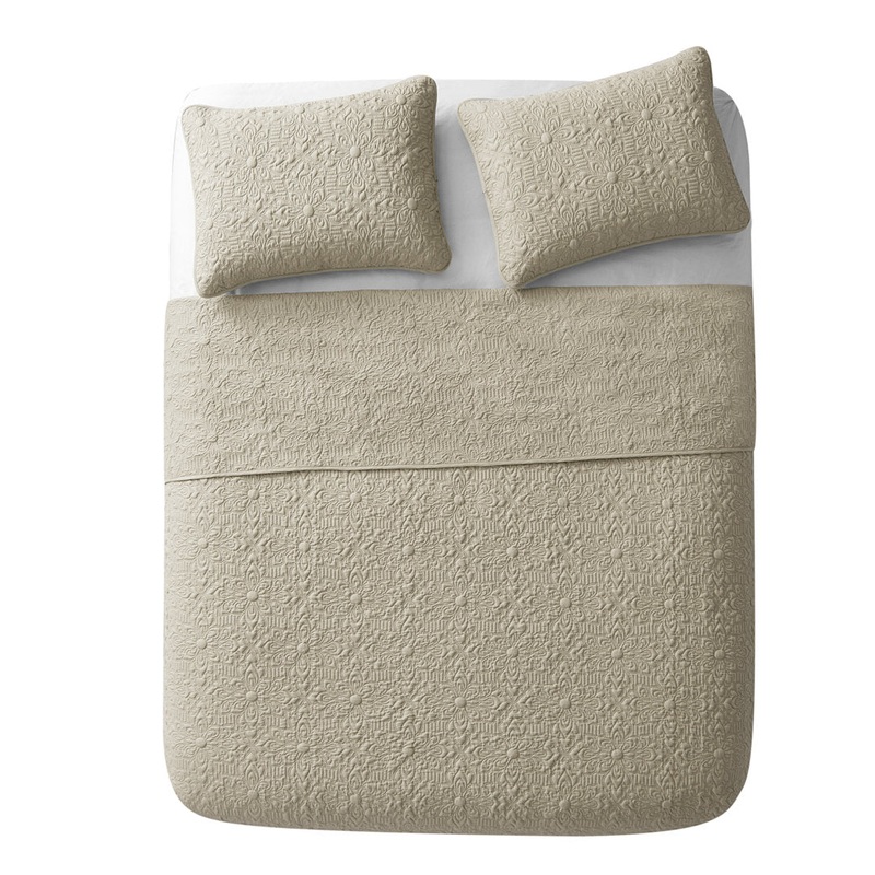 Caroline Embossed Floral Quilt Set VCNY Color: Taupe Size: King Quilt + 2 King Shams