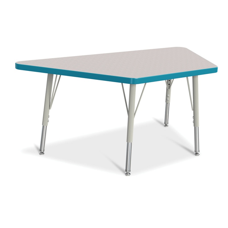Berries Trapezoid Activity Tables Jonti-Craft Size: 28″ W x 48″ D (Elementary size: 15″ – 24″ H) Side Finish: Freckled Gray with Teal Rainbow Accent
